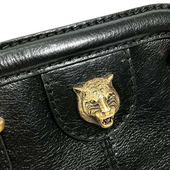 GUCCI Authentic Black Leather GG Marmont Shoulder Bag